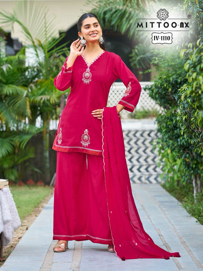 Iv-1109 And 1110 Mittoo Roman Silk Readymade Plazzo Style Suits Exporter Ahmedabad