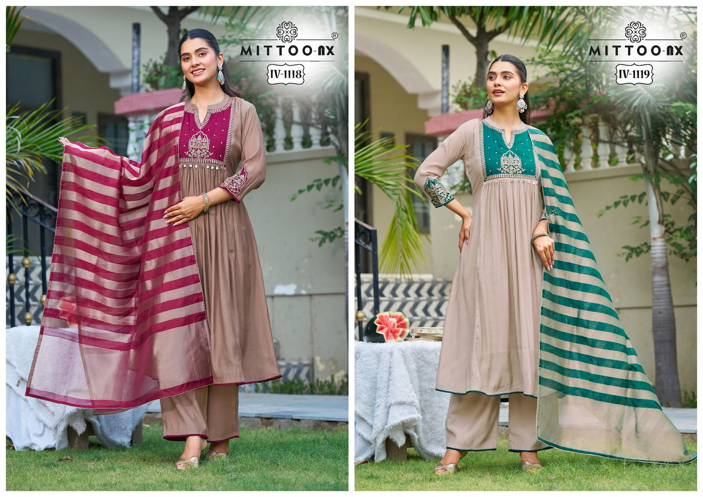 Iv -1118 And 1119 Mittoo Mul Chanderi Readymade Anarkali Suits Supplier Ahmedabad