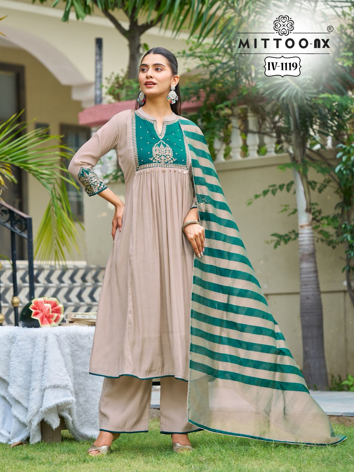 Iv -1118 And 1119 Mittoo Mul Chanderi Readymade Anarkali Suits Supplier Ahmedabad
