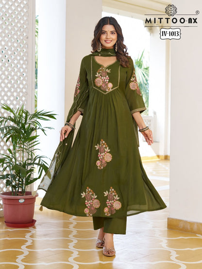 Iv 1013-1083 Mittoo Mull Chanderi Readymade Anarkali Suits Exporter