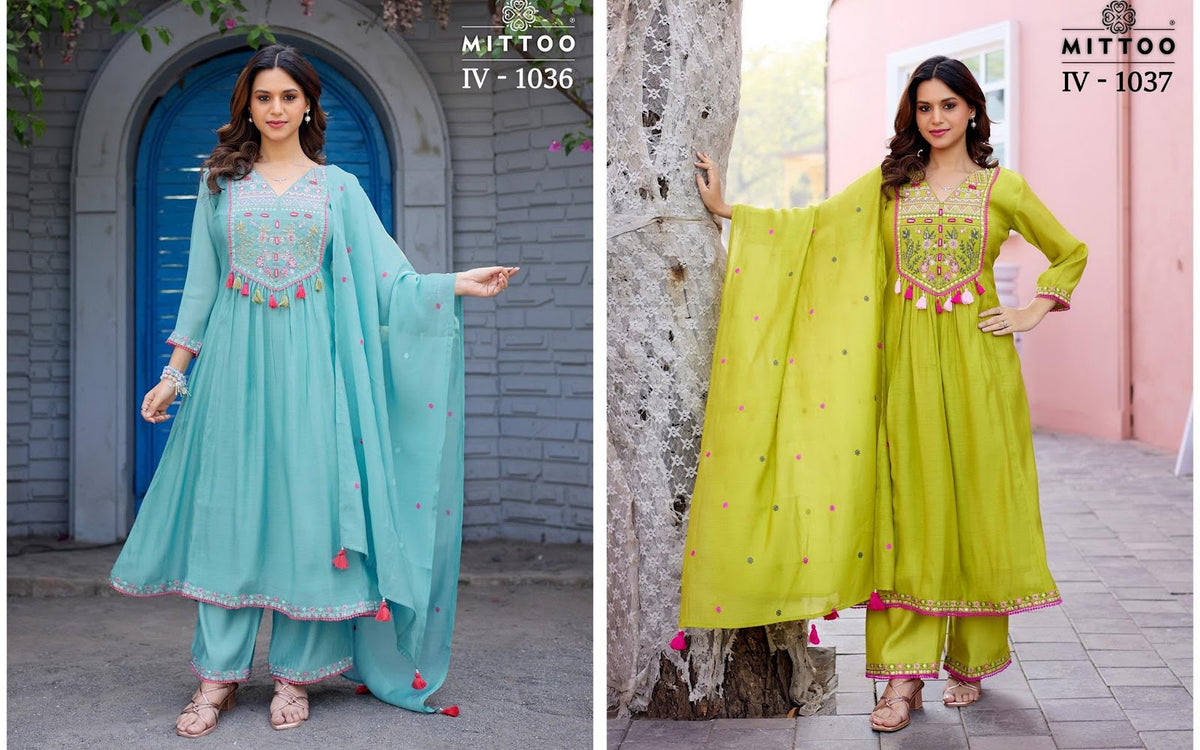 Iv 1036-1037 Mittoo Chanderi Readymade Anarkali Suits Wholesale Price