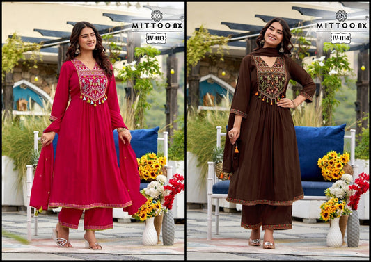 Iv 1113-1114 Mittoo Mal Chanderi Readymade Anarkali Suits Manufacturer India