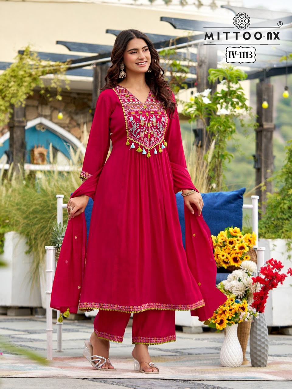 Iv 1113-1114 Mittoo Mal Chanderi Readymade Anarkali Suits Manufacturer India