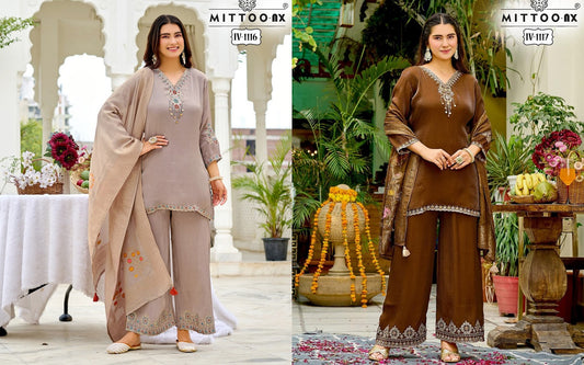 Iv 1116-1117 Mittoo Chiffon Readymade Suits Supplier India