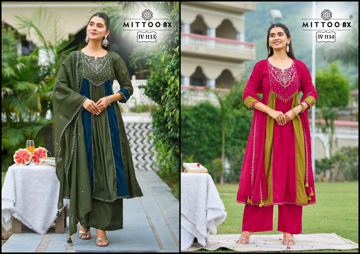 Iv 1133-1134 Mittoo Coral Readymade Anarkali Suits Supplier India