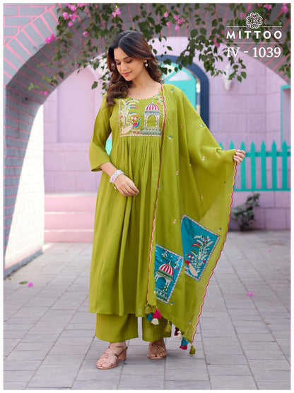 Iv Combo Design Mittoo Chanderi Readymade Pant Style Suits Exporter India