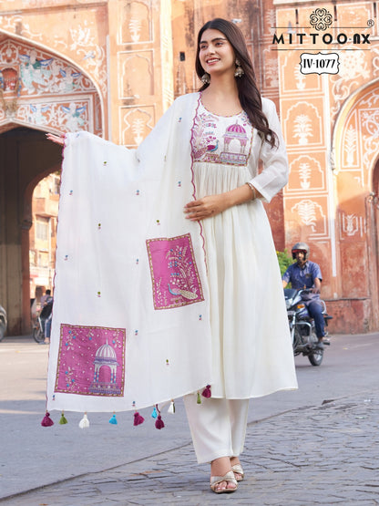 Iv Combo Design Mittoo Chanderi Readymade Pant Style Suits Exporter India