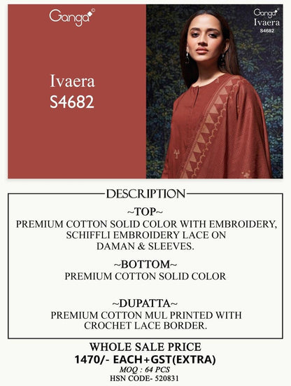 Ivaera 4682 Ganga Cotton Plazzo Style Suits Supplier Gujarat
