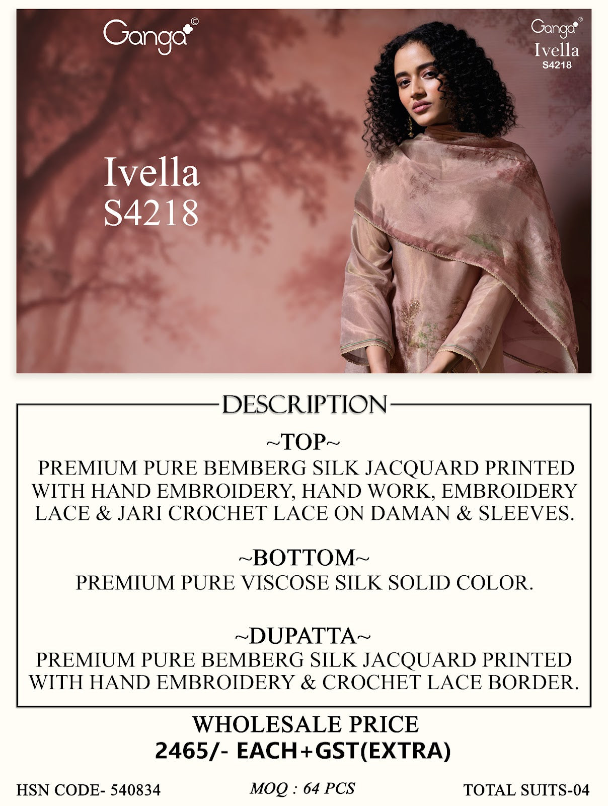 Ivella S4218 Ganga Bemberg Silk Pant Style Suits Wholesaler Gujarat