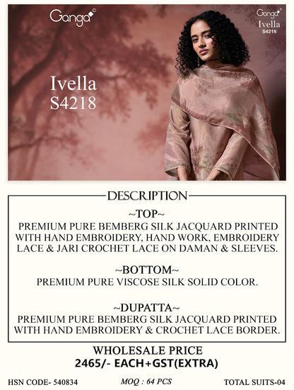 Ivella S4218 Ganga Bemberg Silk Pant Style Suits Wholesaler Gujarat
