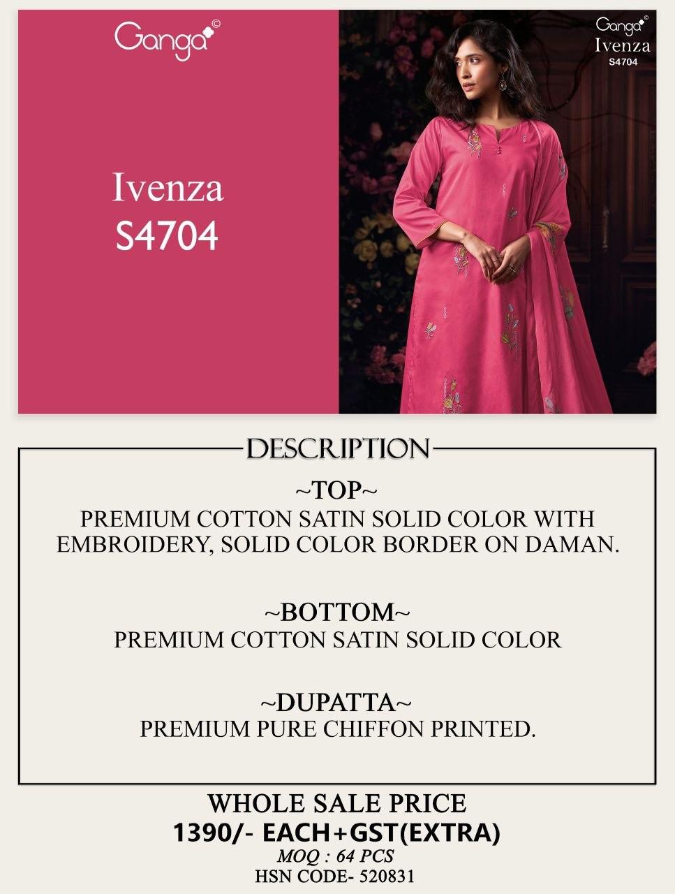 Ivenza 4704 Ganga Cotton Satin Plazzo Style Suits Wholesale