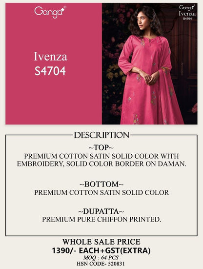 Ivenza 4704 Ganga Cotton Satin Plazzo Style Suits Wholesale