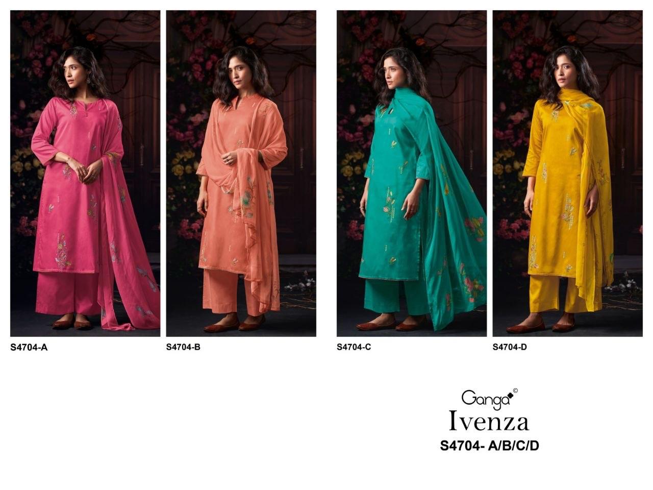 Ivenza 4704 Ganga Cotton Satin Plazzo Style Suits Wholesale