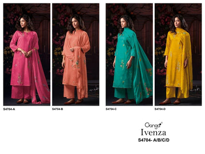 Ivenza 4704 Ganga Cotton Satin Plazzo Style Suits Wholesale