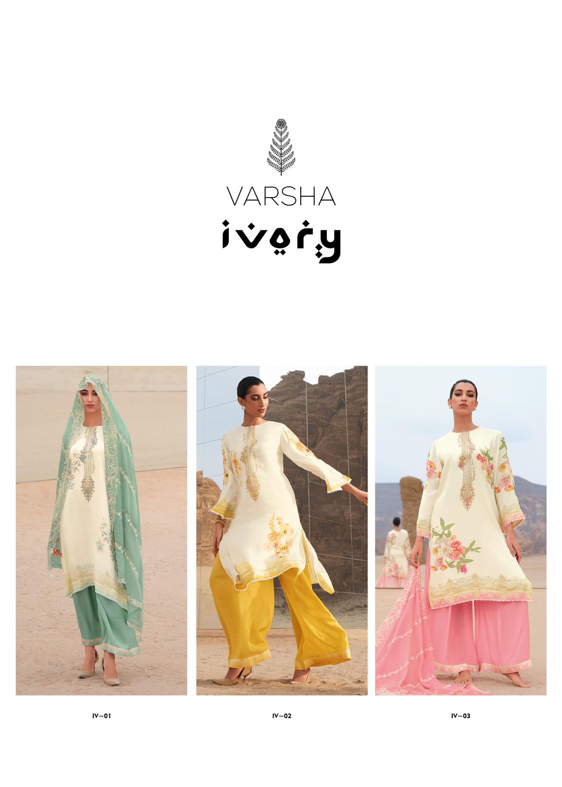Ivory-0605 Varsha Fashions Viscose Cotton Plazzo Style Suits Wholesale