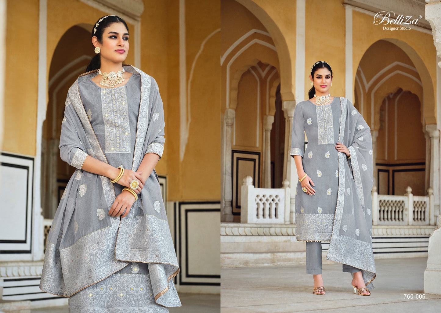 Ivory Belliza Designer Studio Cotton Jacquard Karachi Salwar Suits Wholesale