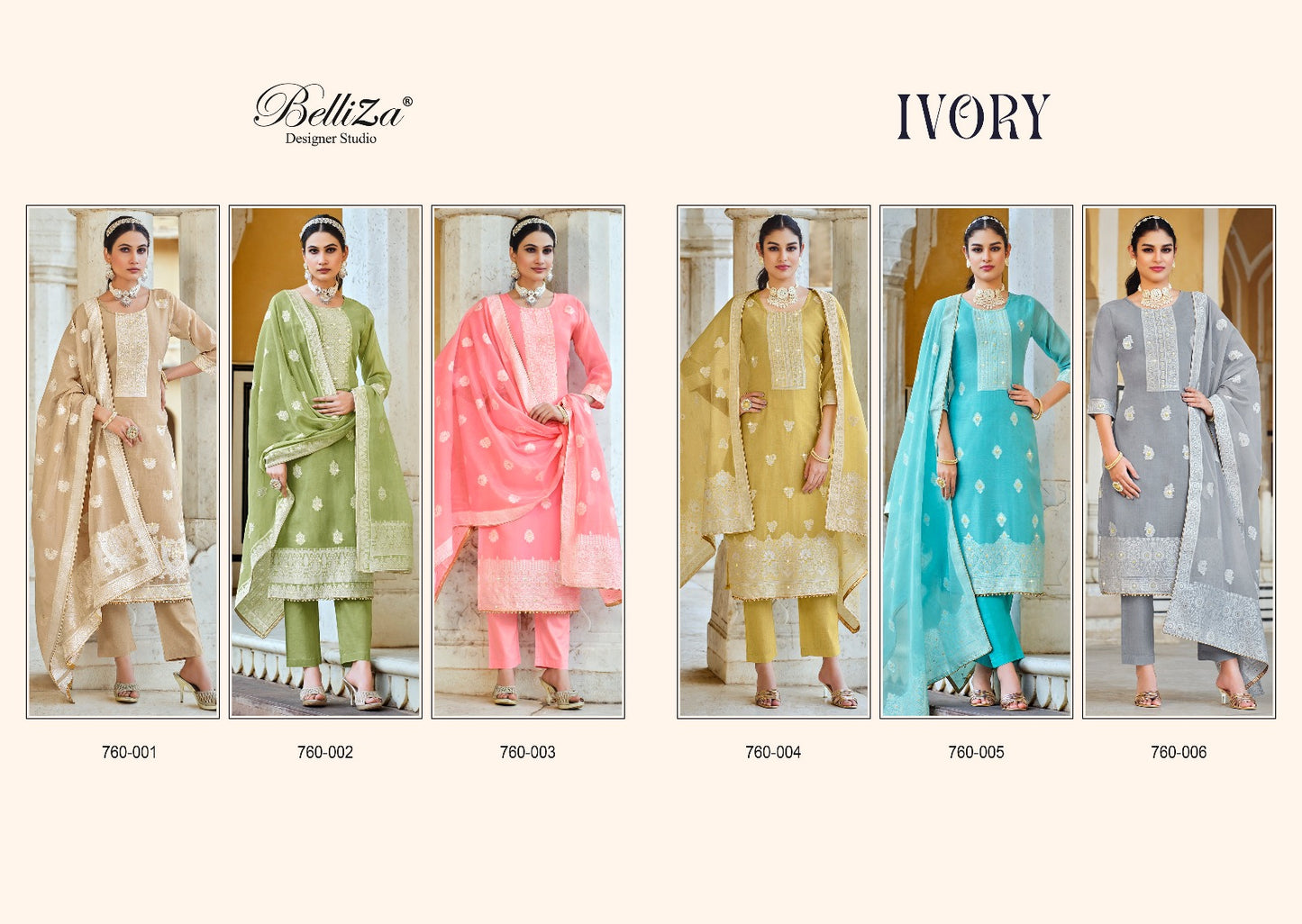 Ivory Belliza Designer Studio Cotton Jacquard Karachi Salwar Suits Wholesale