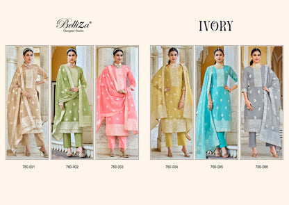 Ivory Belliza Designer Studio Cotton Jacquard Karachi Salwar Suits Wholesale