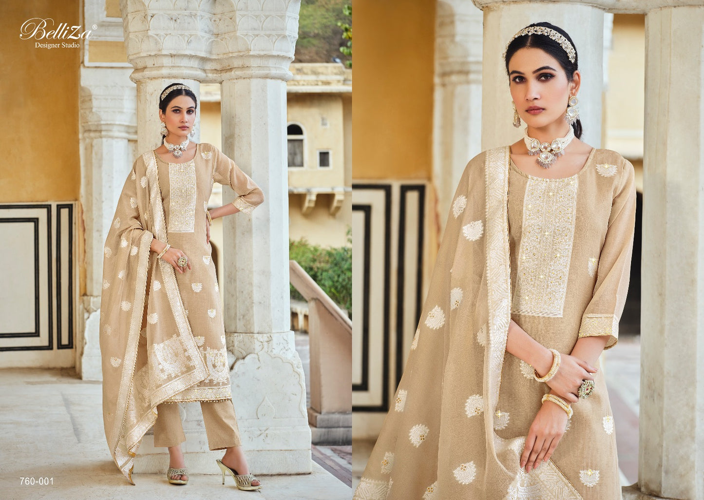 Ivory Belliza Designer Studio Cotton Jacquard Karachi Salwar Suits Wholesale