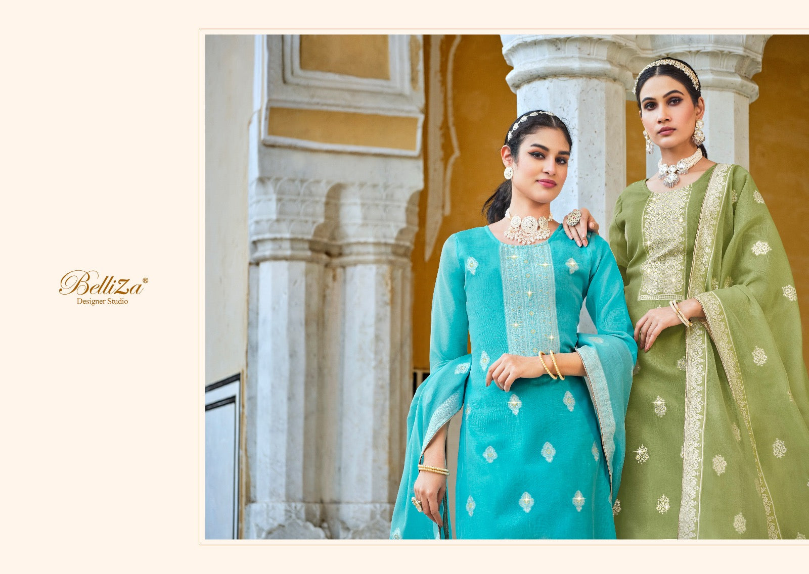 Ivory Belliza Designer Studio Cotton Jacquard Karachi Salwar Suits Wholesale