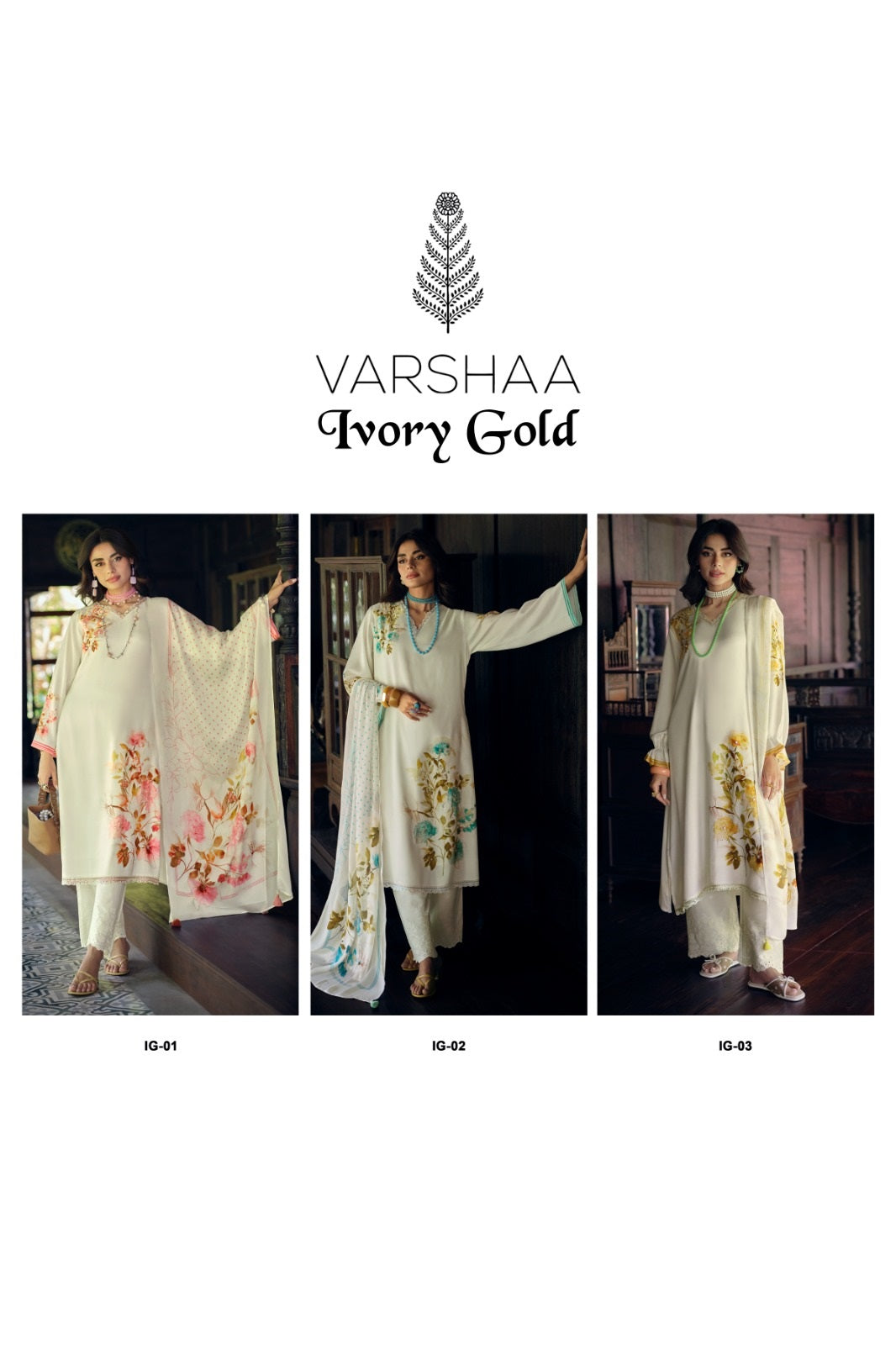 Ivory Gold Varshaa Viscose Muslin Pant Style Suits Manufacturer India