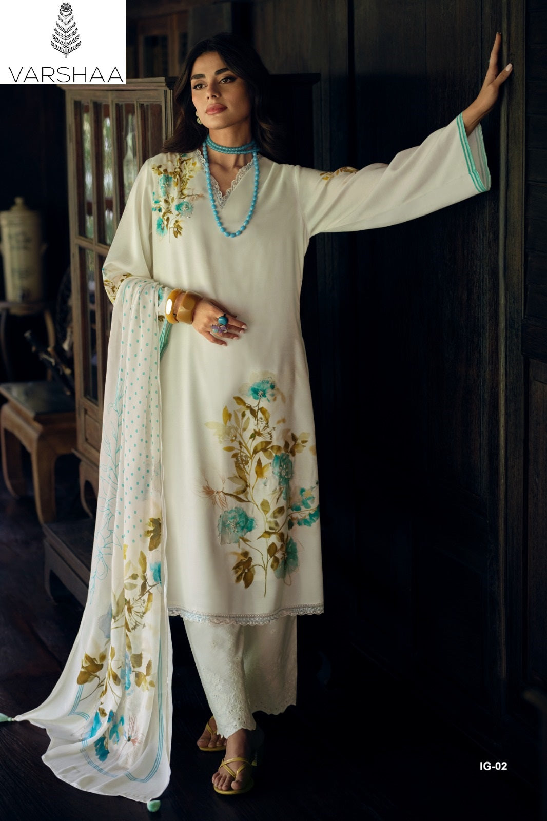 Ivory Gold Varshaa Viscose Muslin Pant Style Suits Manufacturer India