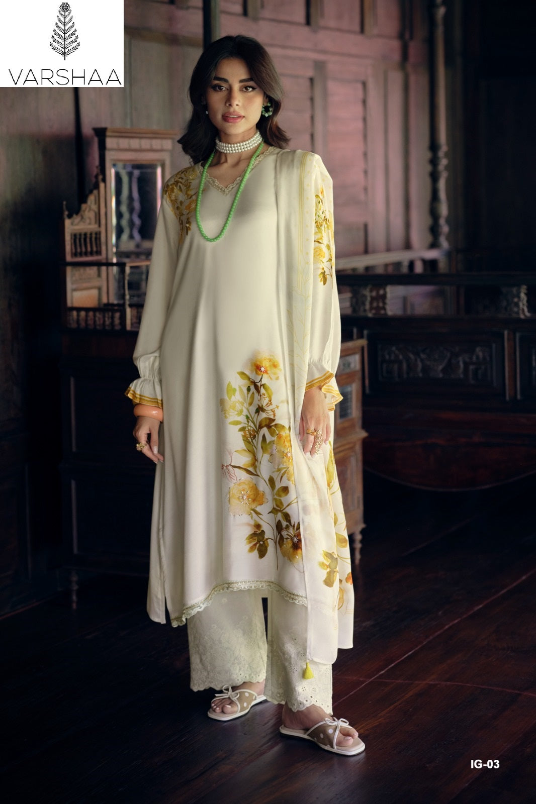 Ivory Gold Varshaa Viscose Muslin Pant Style Suits Manufacturer India