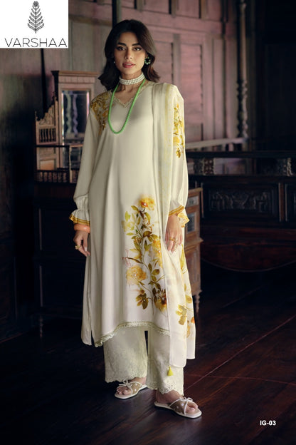 Ivory Gold Varshaa Viscose Muslin Pant Style Suits Manufacturer India