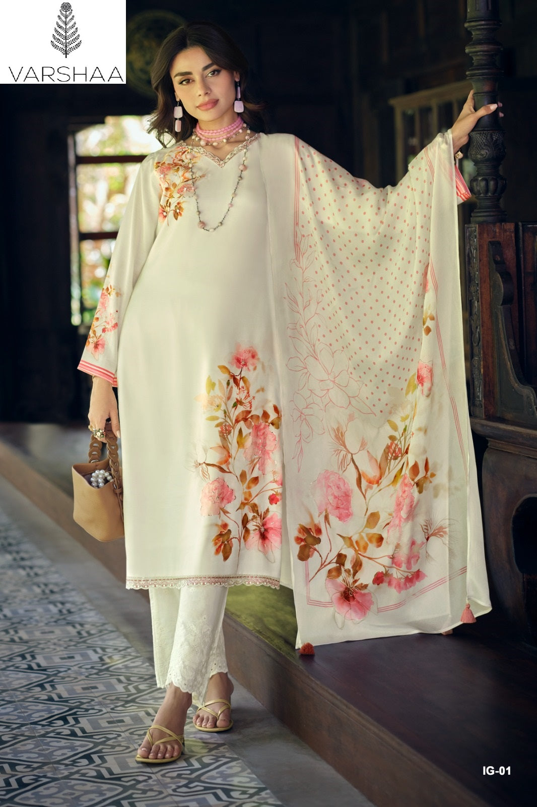 Ivory Gold Varshaa Viscose Muslin Pant Style Suits Manufacturer India