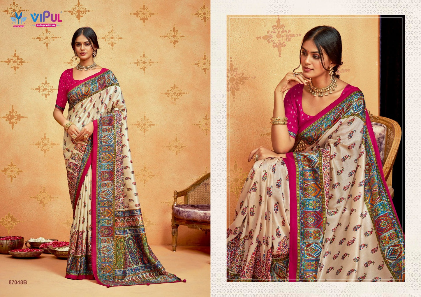 Ivory Silk 24 Vipul Soft Silk Sarees Wholesaler Gujarat