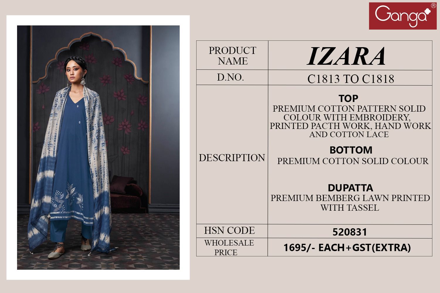 Izara Ganga Premium Cotton Plazzo Style Suits Manufacturer Gujarat