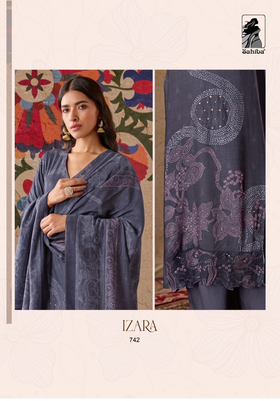 Izara Sahiba Staple Twill Pashmina Suits Supplier Ahmedabad