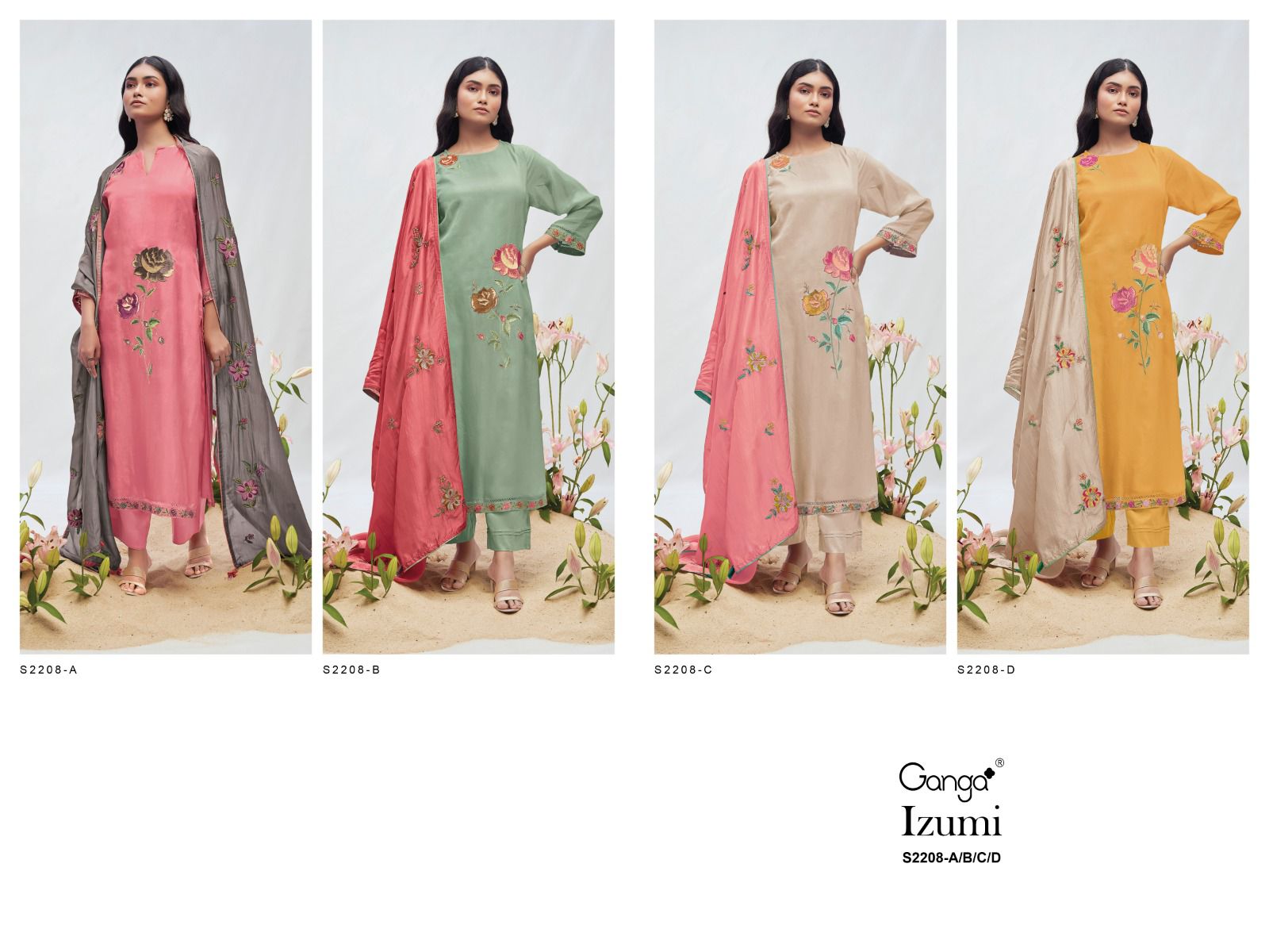 Izumi 2208 Ganga Habutai Silk Plazzo Style Suits Manufacturer India