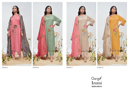 Izumi 2208 Ganga Habutai Silk Plazzo Style Suits Manufacturer India