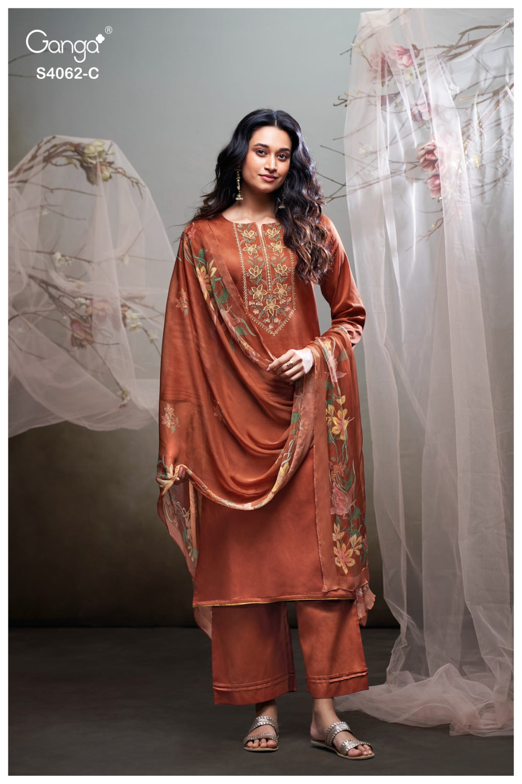 Izyra 4062 Ganga Cotton Satin Pant Style Suits Wholesale Rate