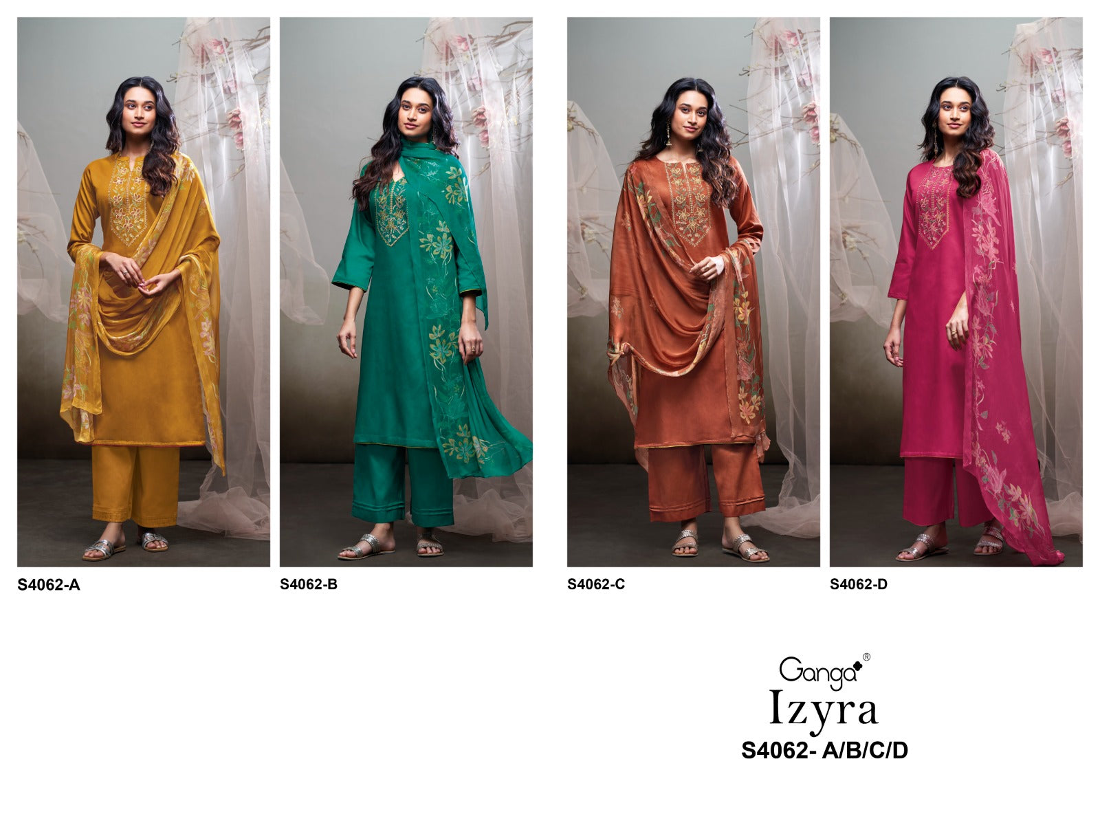 Izyra 4062 Ganga Cotton Satin Pant Style Suits Wholesale Rate