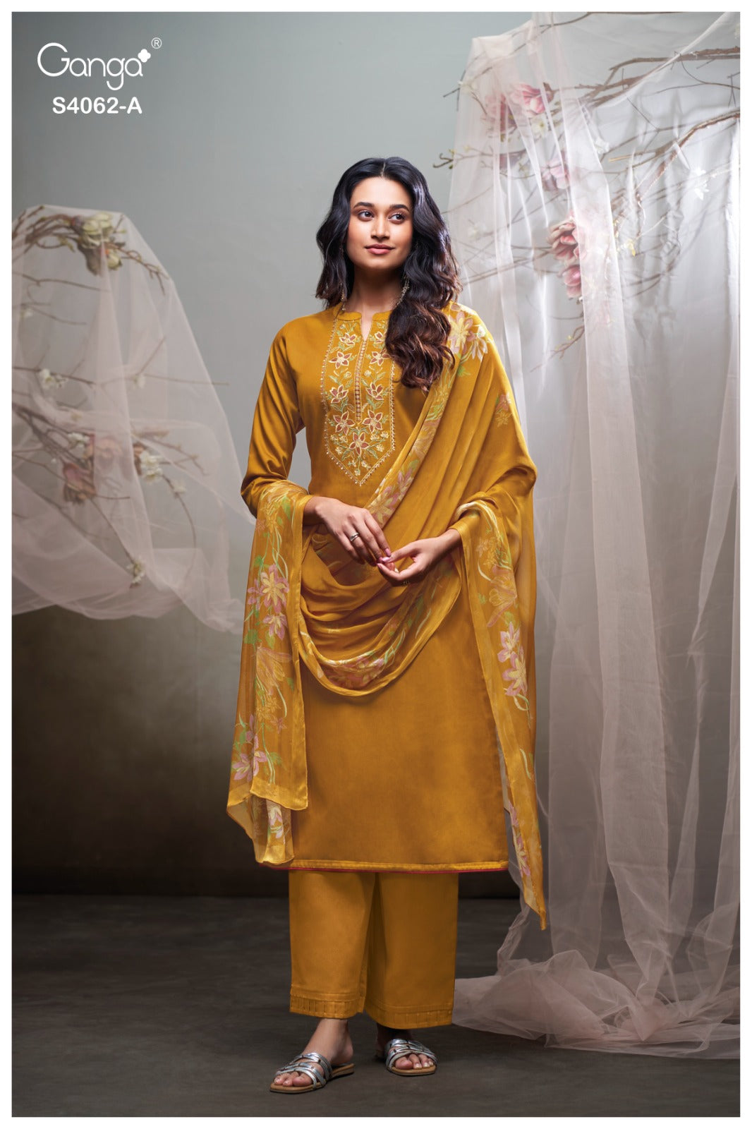 Izyra 4062 Ganga Cotton Satin Pant Style Suits Wholesale Rate