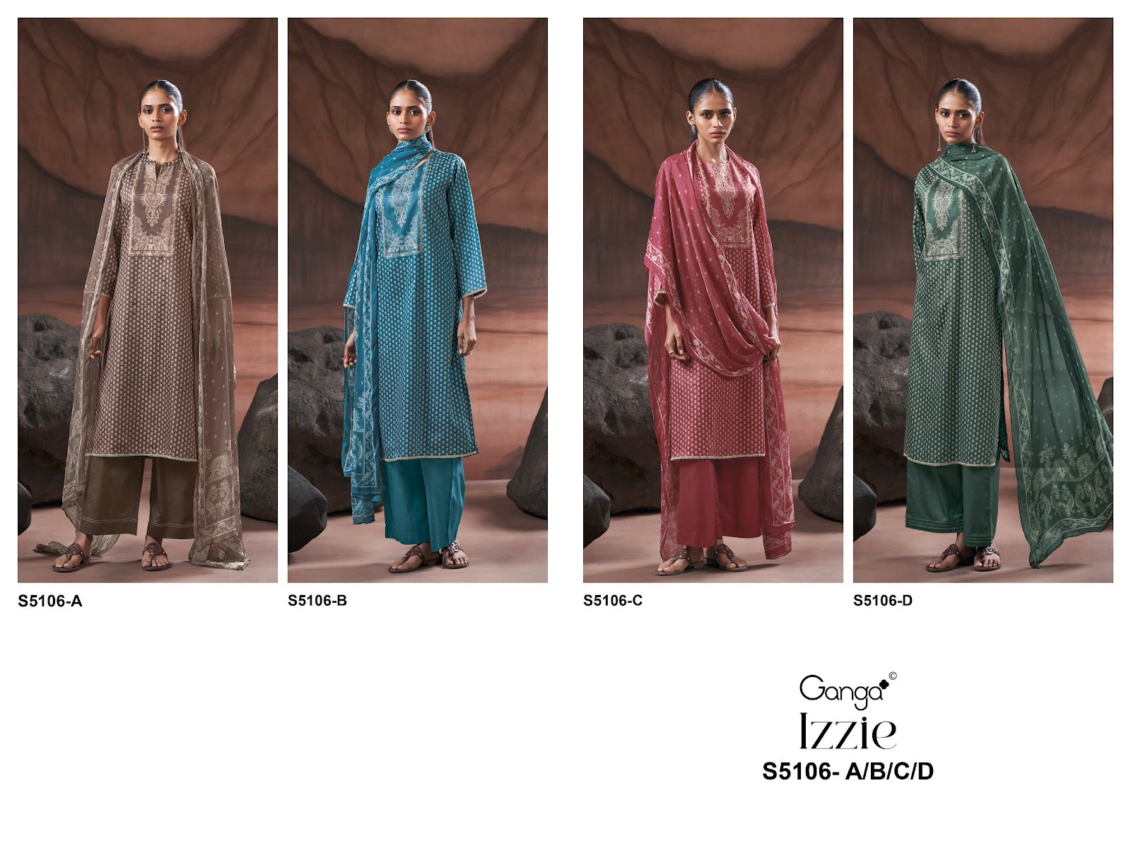 Izzie S5106 Ganga Cotton Satin Pant Style Suits Wholesale Price