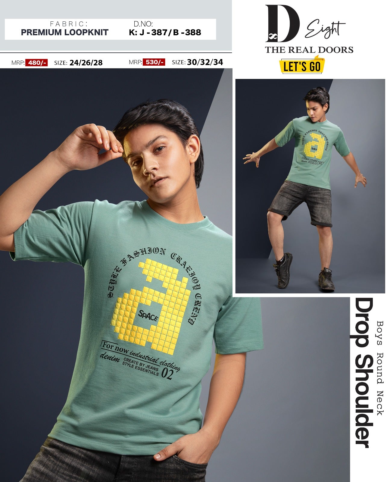 J 387-B 388 Drop Shoulder D-8 Looper Boys Tshirt Manufacturer Ahmedabad