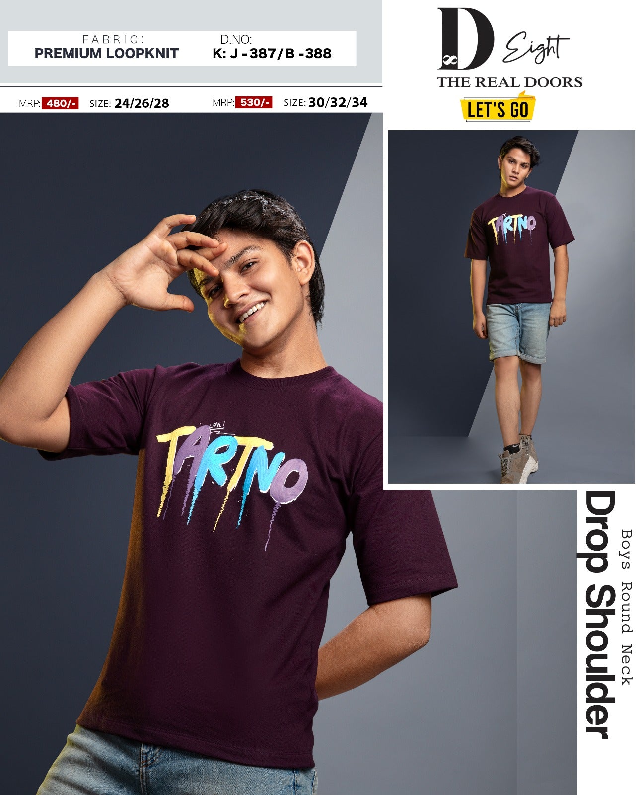 J 387-B 388 Drop Shoulder D-8 Looper Boys Tshirt Manufacturer Ahmedabad