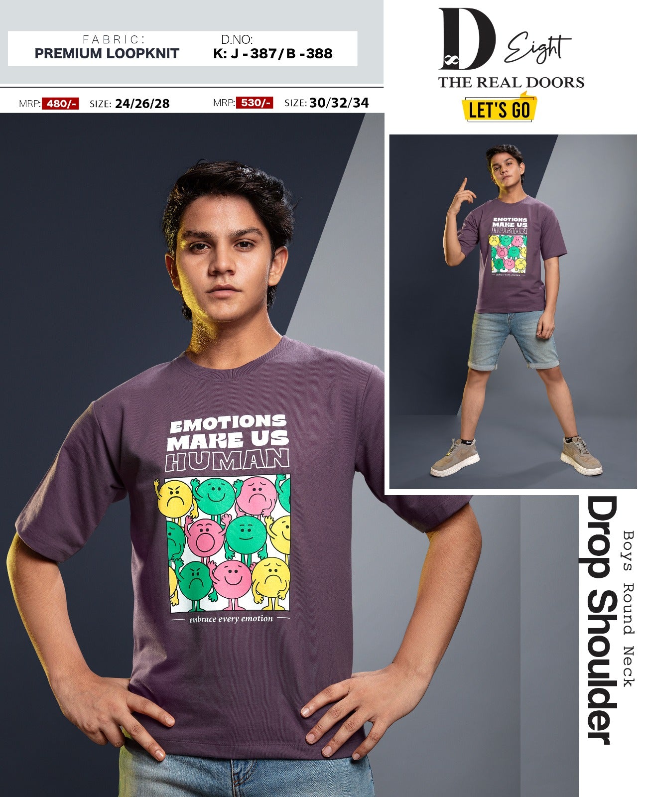 J 387-B 388 Drop Shoulder D-8 Looper Boys Tshirt Manufacturer Ahmedabad