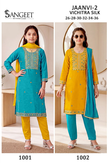 Jaanvi 2 Sangeet Vichitra Silk Girls Readymade Pant Suits Wholesaler India