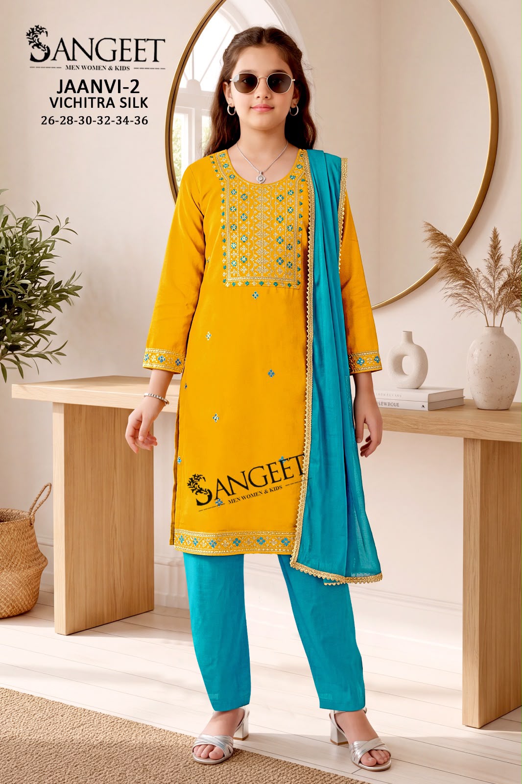 Jaanvi 2 Sangeet Vichitra Silk Girls Readymade Pant Suits Wholesaler India