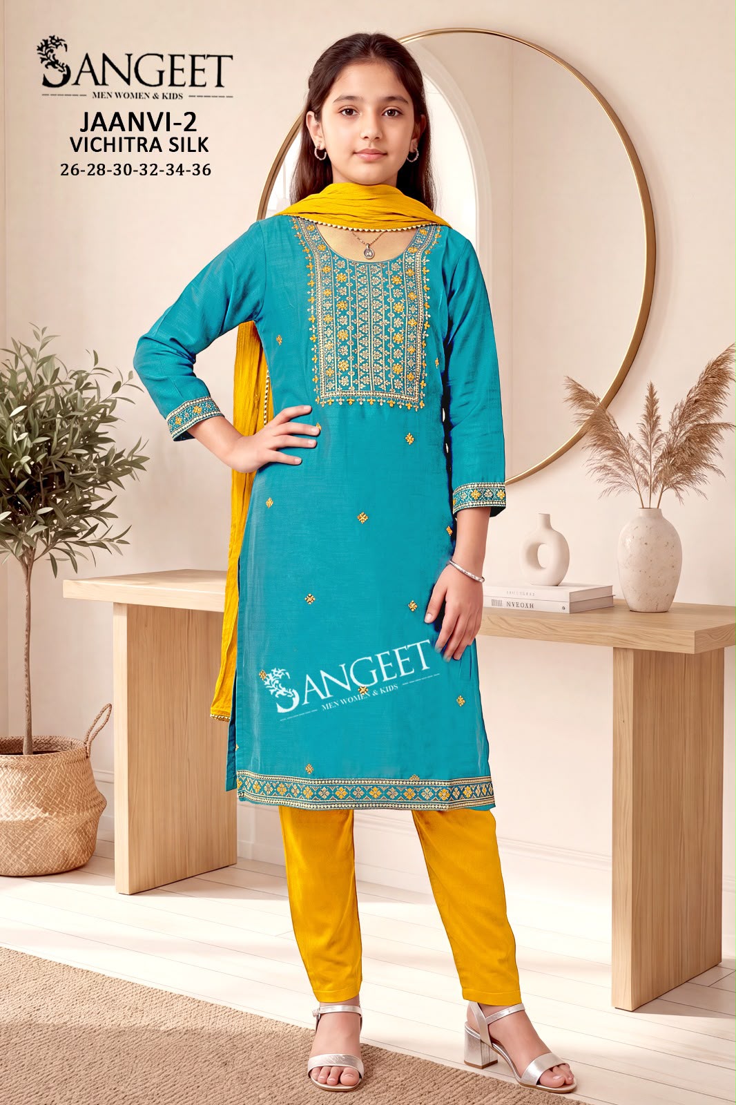 Jaanvi 2 Sangeet Vichitra Silk Girls Readymade Pant Suits Wholesaler India