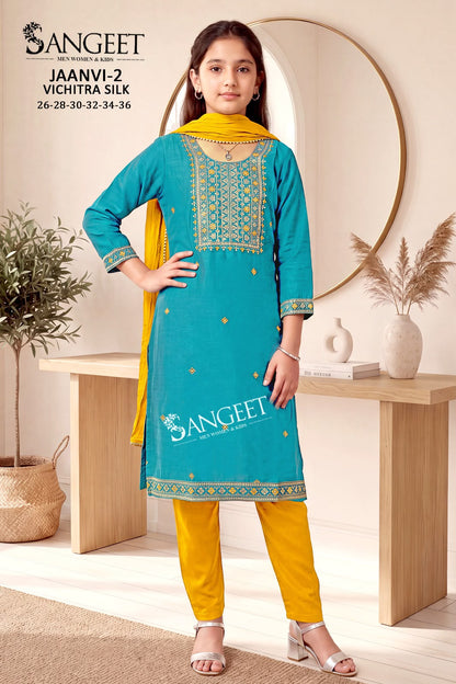 Jaanvi 2 Sangeet Vichitra Silk Girls Readymade Pant Suits Wholesaler India