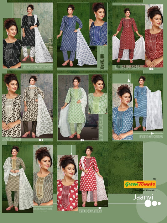 Jaanvi Green Tomato Two Tone Readymade Pant Style Suits