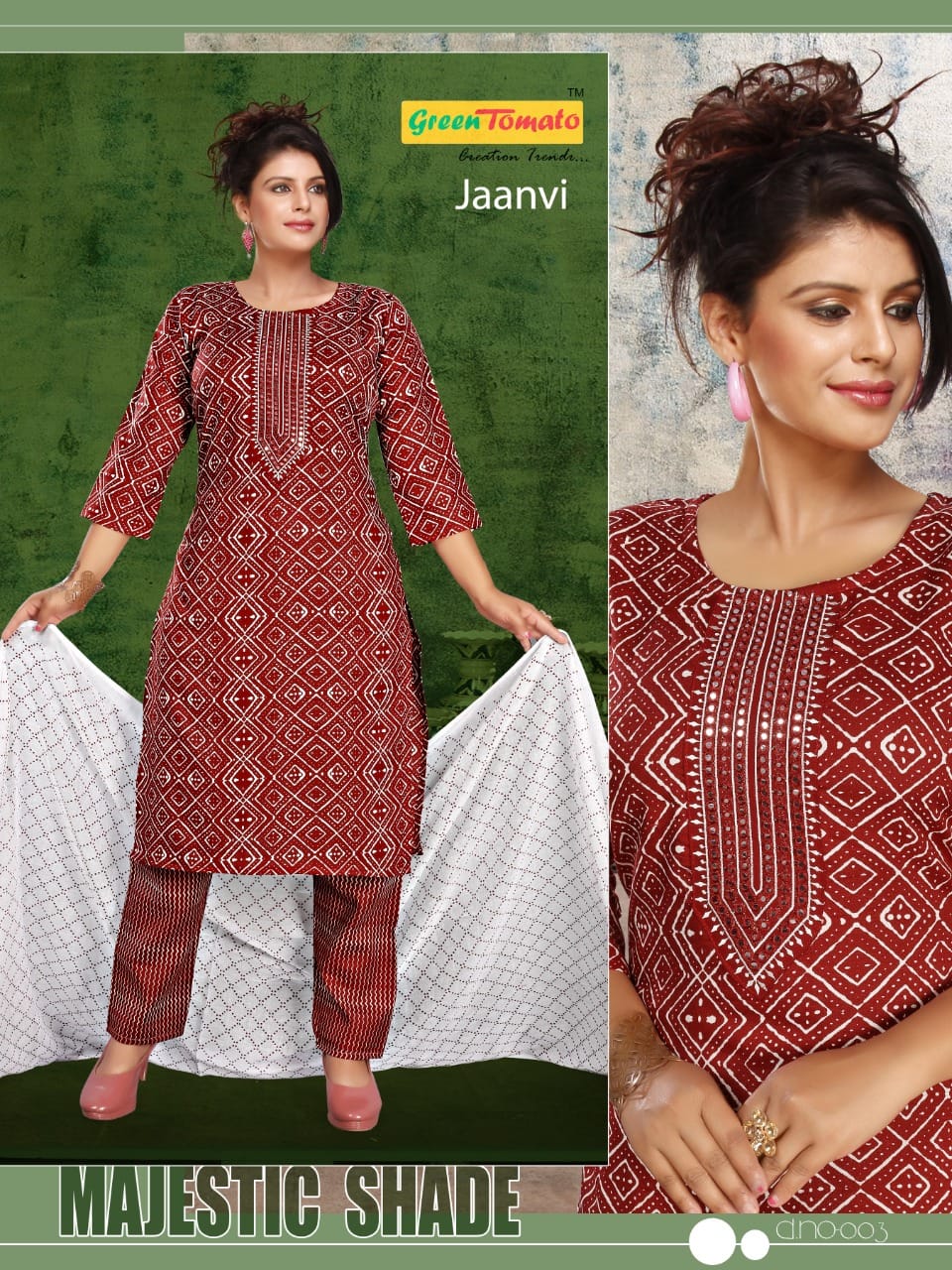 Jaanvi Green Tomato Two Tone Readymade Pant Style Suits