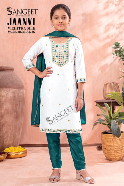 Jaanvi Sangeet Vichitra Silk Girls Readymade Pant Suits Supplier