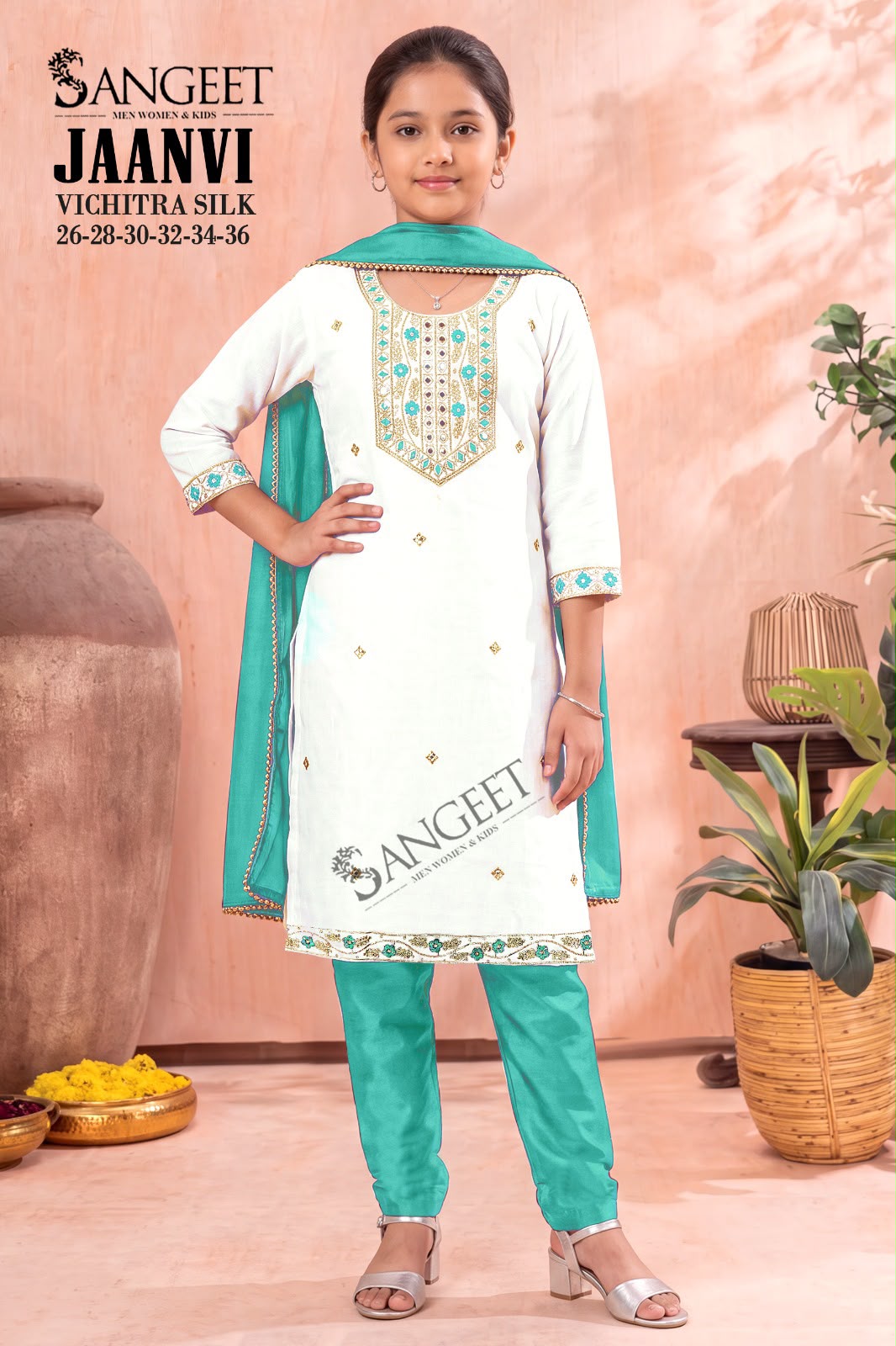 Jaanvi Sangeet Vichitra Silk Girls Readymade Pant Suits Supplier