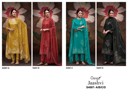 Jaashvi 4087 Ganga Cotton Satin Pant Style Suits Wholesaler India